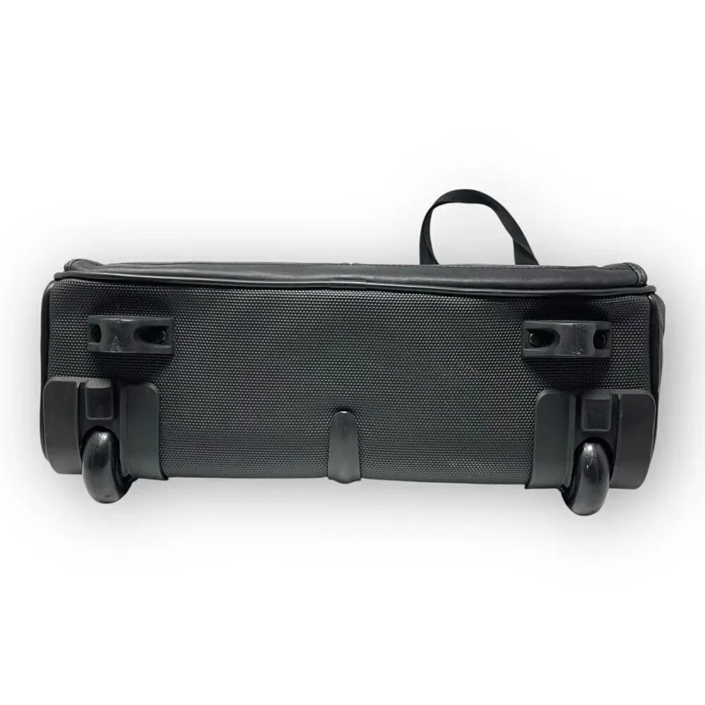 Solo New York Walker Black Leather Briefcase Rolling Travel Luggage Carry On Bag